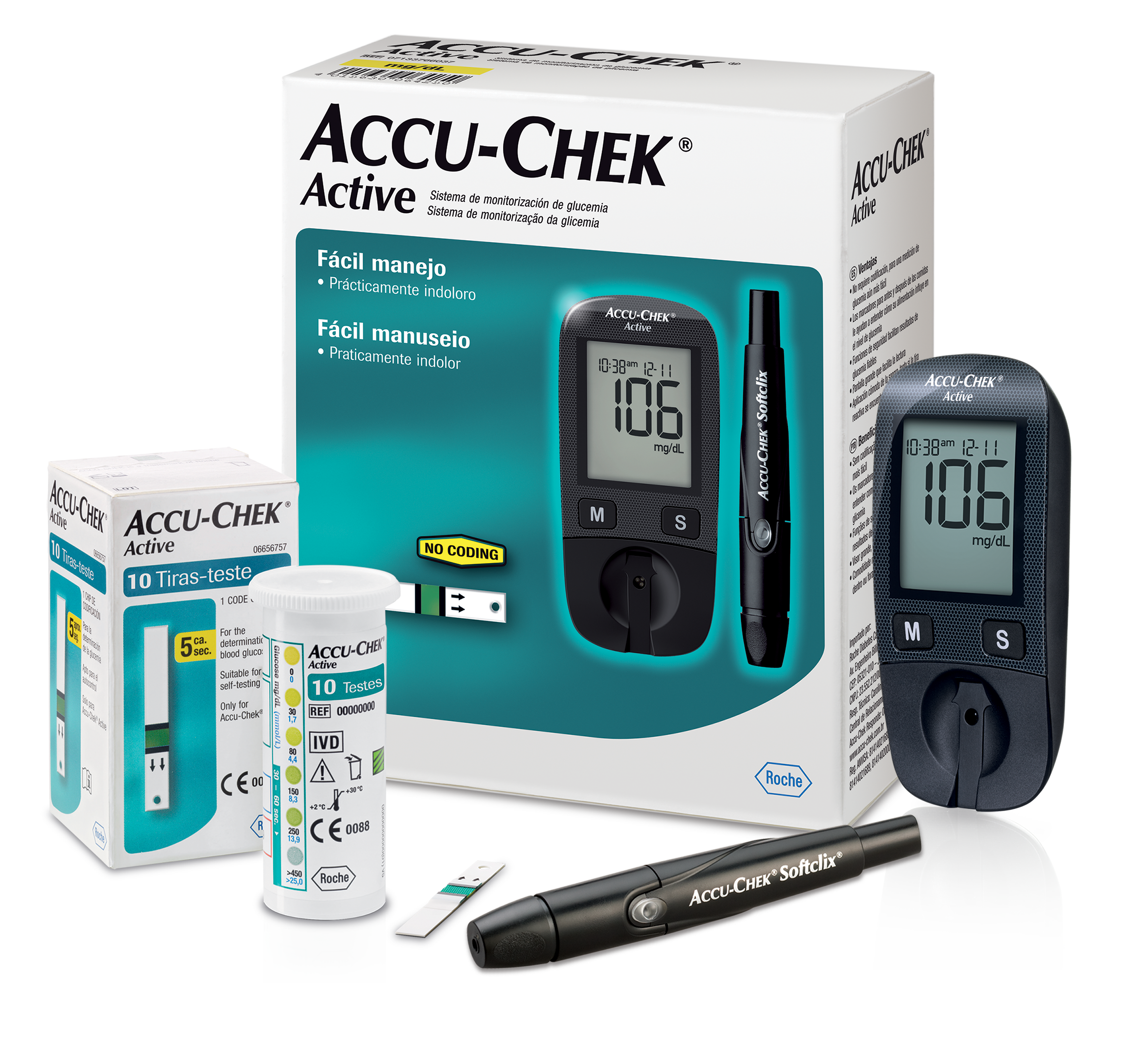 Kit Accu-Chek Active Com Monitor Glicemia Completo 10 Tiras