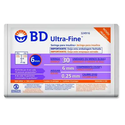 Seringa BD Insulina Ultra Fine 30UI 6x0.25mm 10 Unidades