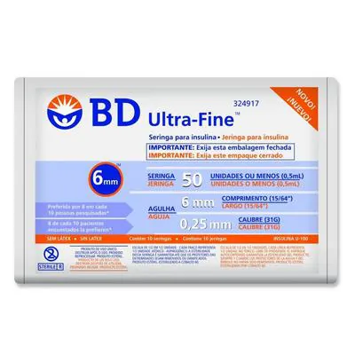 Seringa BD Insulina Ultra Fine 50UI 6x0.25mm 10 Unidades