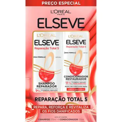 Kit Elseve Reparação Total 5 Shampoo 375ml e Condicionador 170ml ...