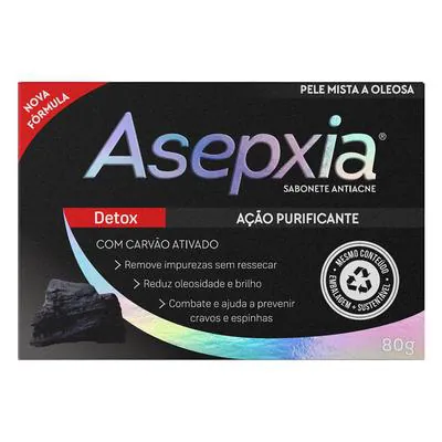 Sabonete Antiacne Asepxia Carvão Detox 80g