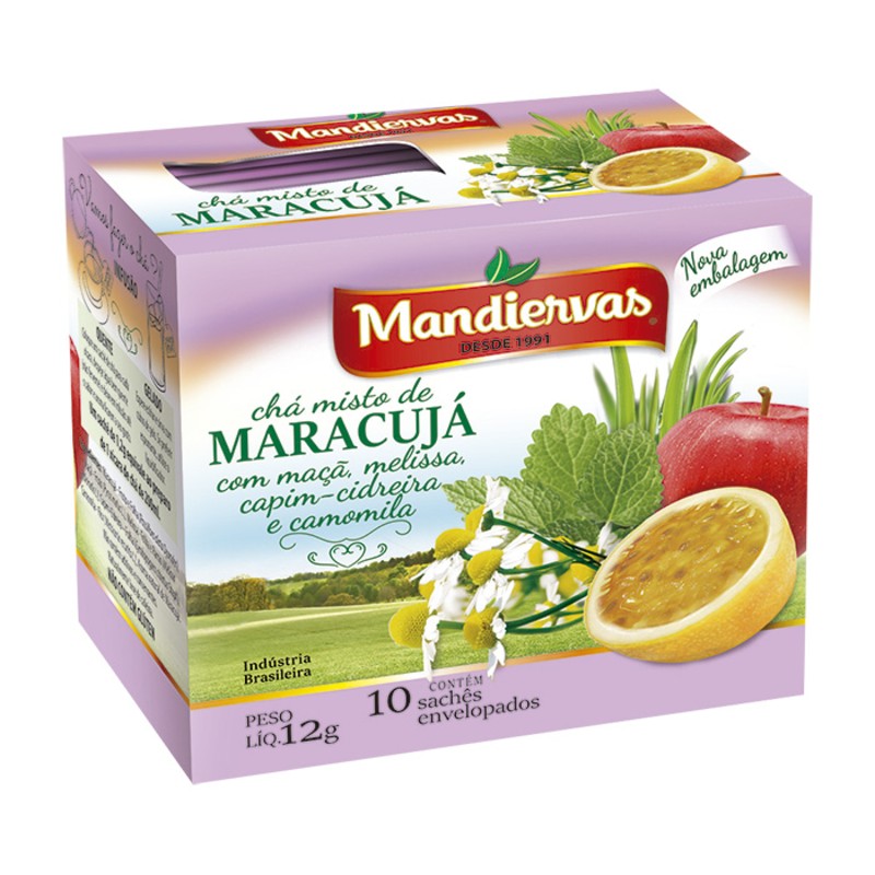 Chá Mandiervas Misto de Maracujá, Melissa, Capim-Cidreira e Camomila 10 Sachês