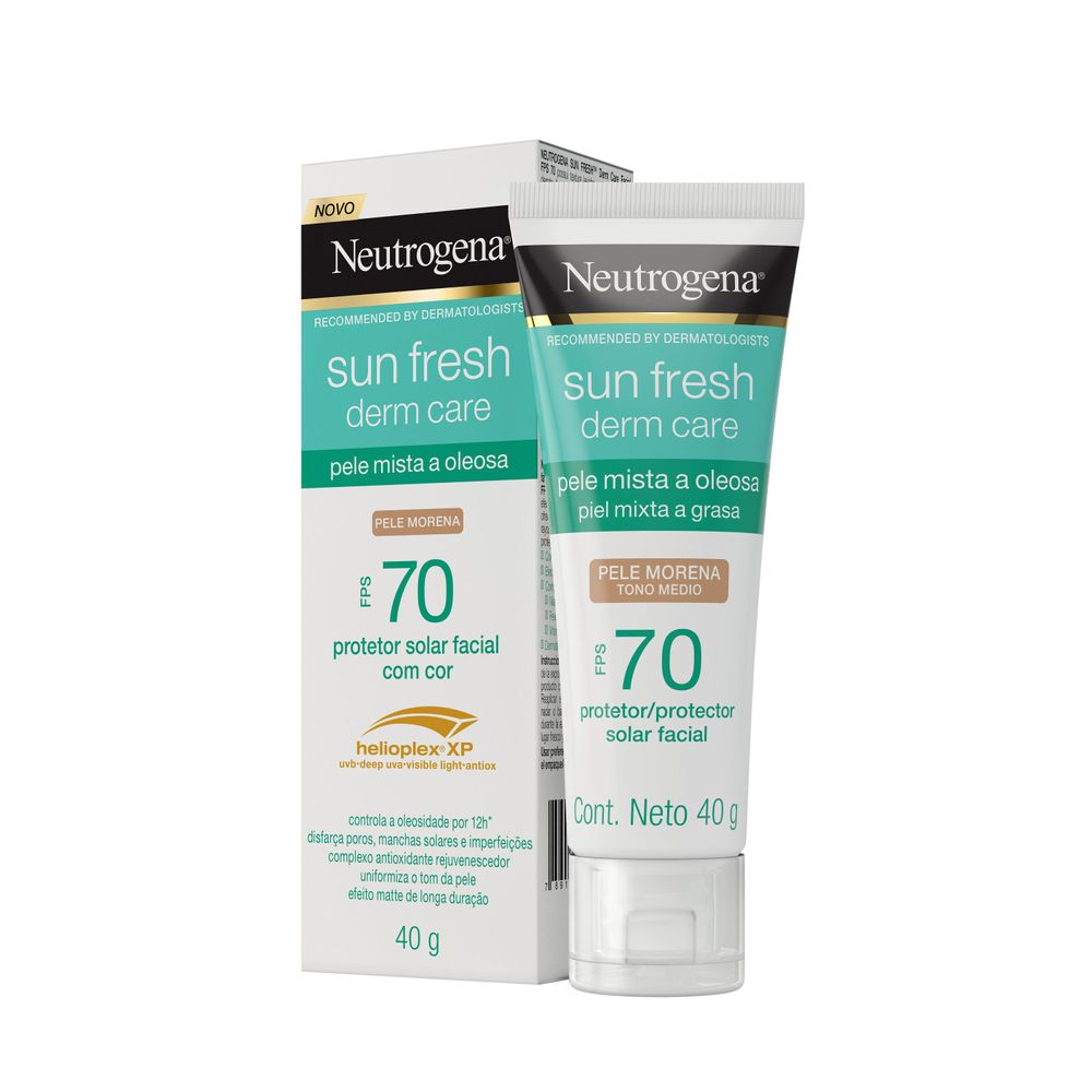 Protetor Solar Facial Neutrogena Sun Fresh Derm Care Pele Morena FPS70 40g