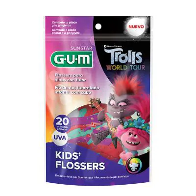 Fio Dental Infantil G.U.M Trolls Kids Flossers 20 Unidades