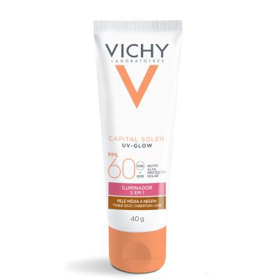 Protetor Solar Facial Vichy Capital Soleil UV-Glow FPS60 Pele Média à Negra 40g