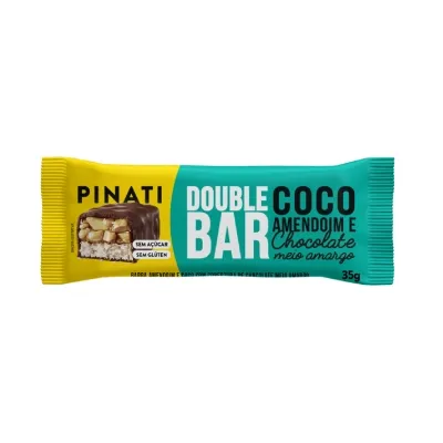 Barra de Cereal Pinati Double Bar Coco e Amendoim com Cobertura de Chocolate Meio Amargo Sem Açúcar Zero Lactose 35g