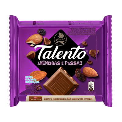 Chocolate ao Leite Garoto Talento com Amêndoas e Passas 85g