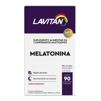 Suplemento Alimentar Lavitan Melatonina Morango 90 Comprimidos Mastigáveis