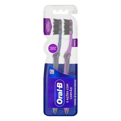 Escova Dental Oral-B 5 Ações com Carvão 2 Unidades
