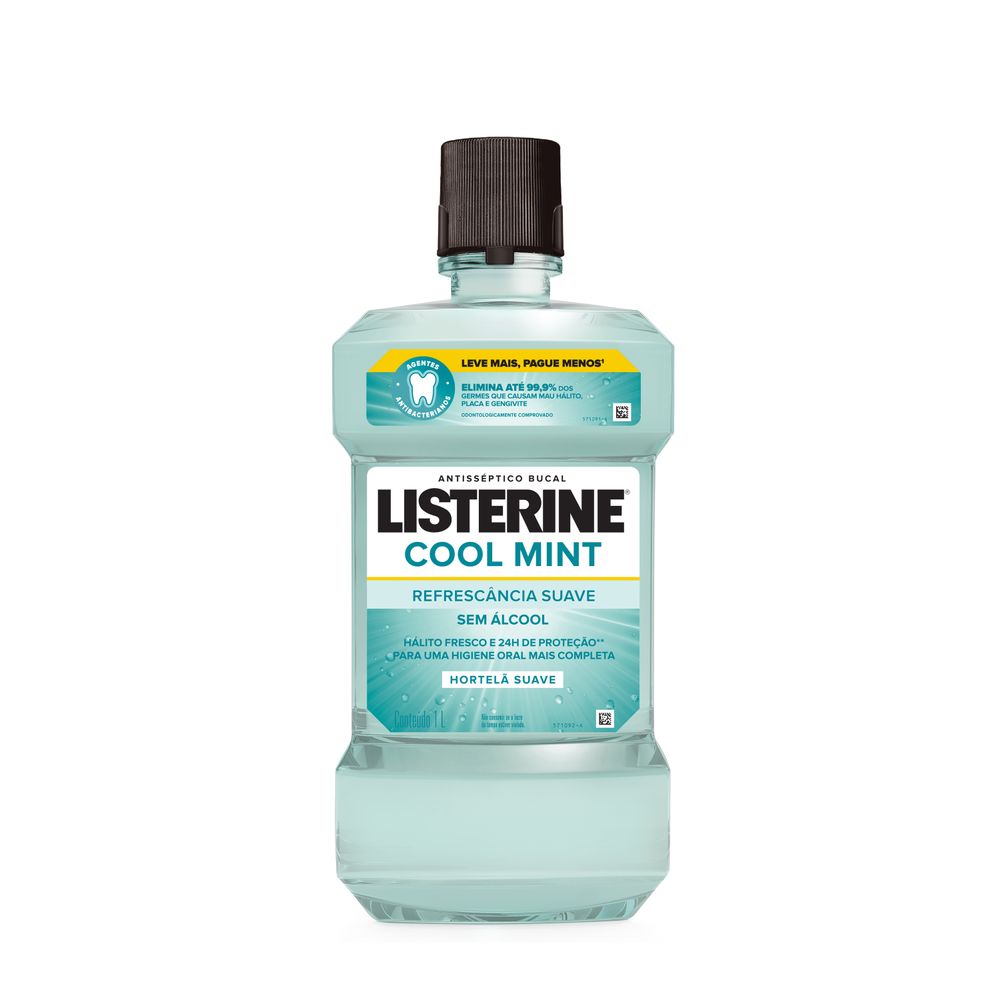 Enxaguante Bucal Antisséptico Listerine Cool Mint Refrescância Suave 1L