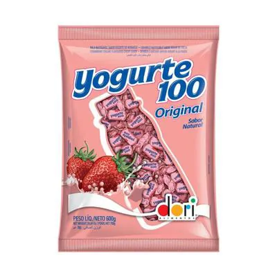 Bala Dori Yogurte 100 Sabor Natural Morango 100g