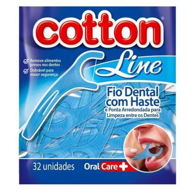 Fio Dental com Cabo Refil Cotton Line Oral Care 32 Unidades