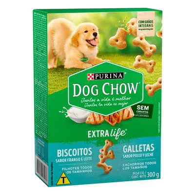 Biscoito Dog Chow Extra Life para Cães Filhotes Frango e Leite 300g