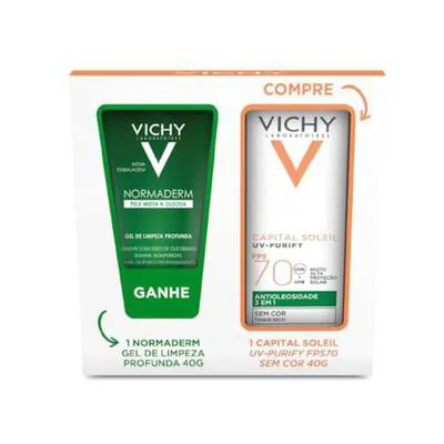 Kit Protetor Solar Facial Vichy Capital Soleil Uv Purify FPS70 sem Cor 40g + Grátis Gel de Limpeza Normaderm 40g