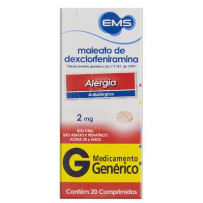 Maleato De Dexclorfeniramina Ems 2mg 20 Comprimidos