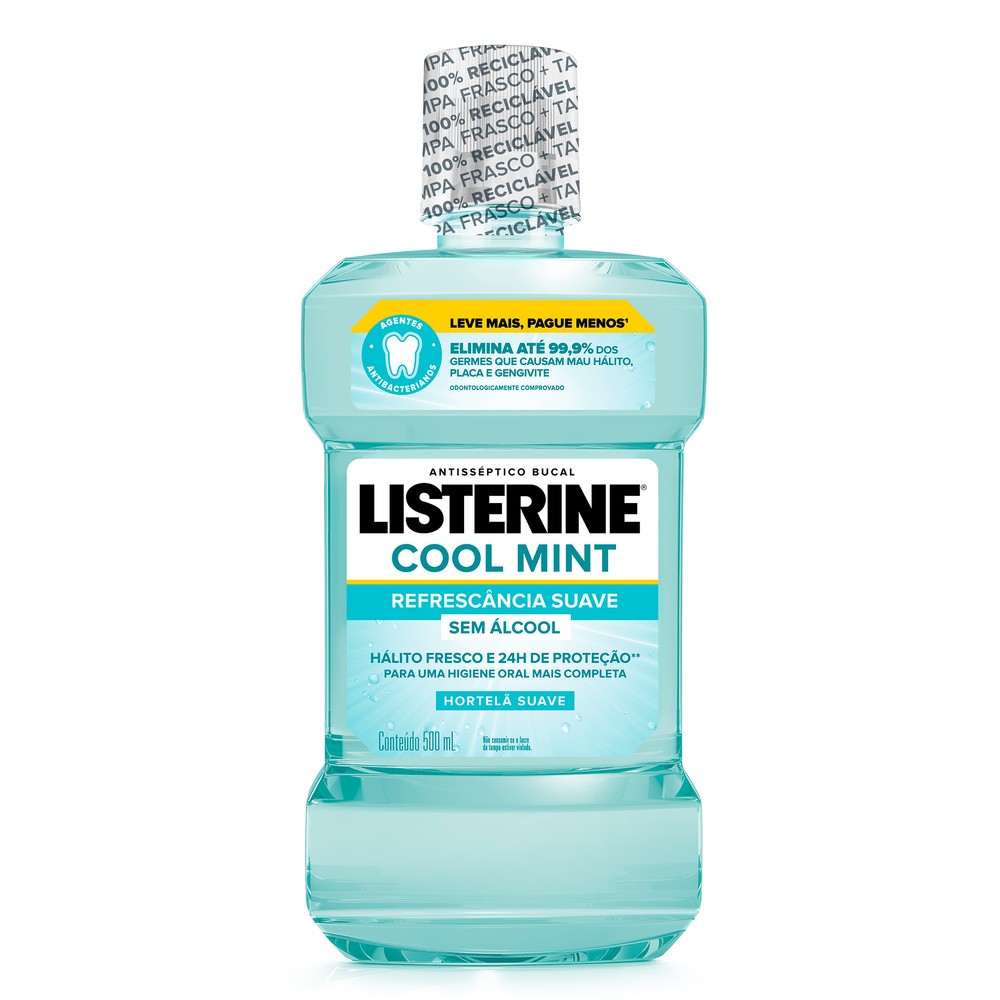 Listerine Cool Mint Enxaguante Bucal Sem Álcool, 500mL