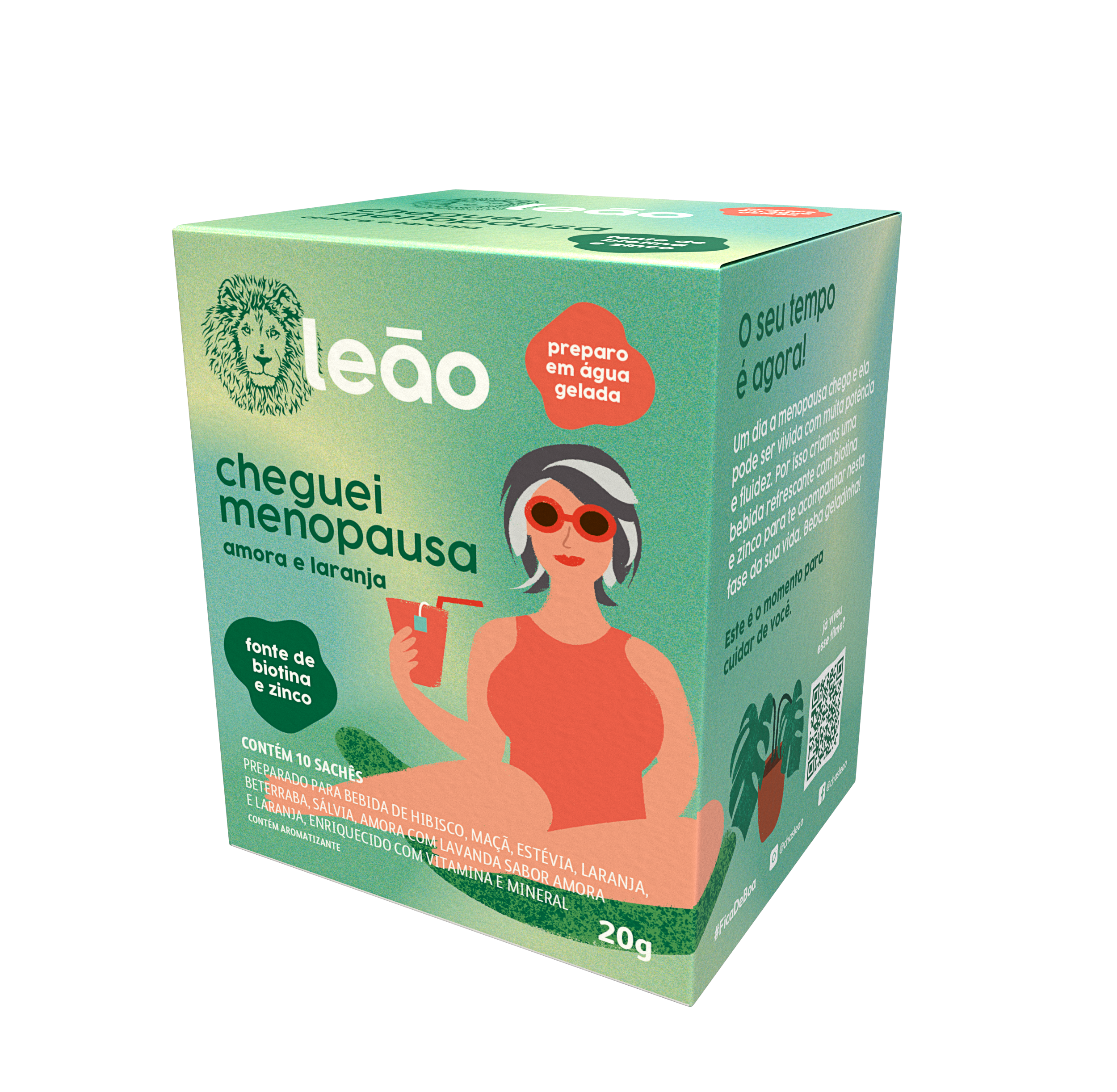 Chá Leão Cheguei Menopausa de Amora e Laranja 10 sachês | Farmácias Nissei