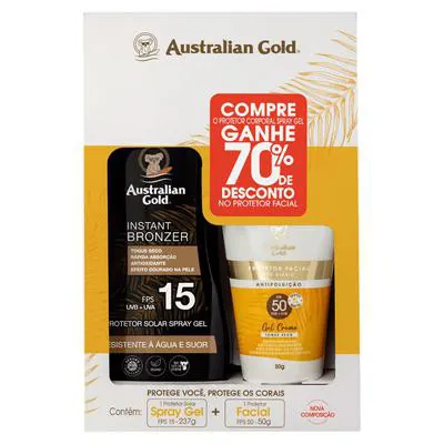 Kit Protetor Solar Australian Gold FPS15 237g + Creme Facial FPS50 50g