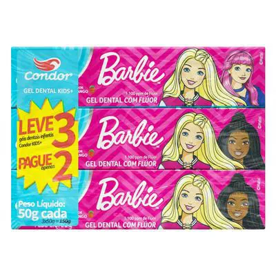 Gel Dental Condor Barbie com Flúor Leve 3 Pague 2 50g Cada
